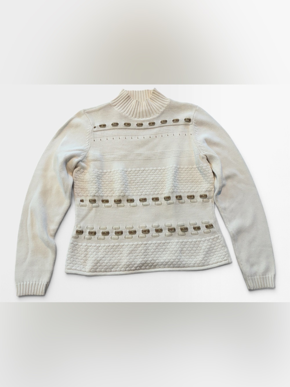 Vintage 90s Crazy Horse Liz Claiborne Cream Knit Sweater Medium